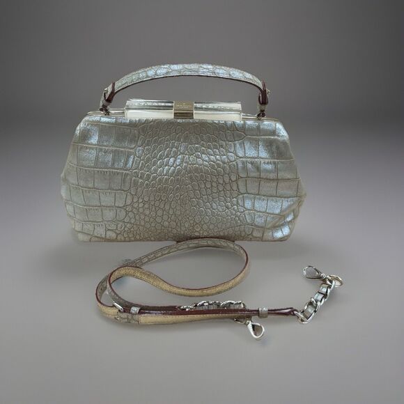 Kate Spade Moon Dance Madeline Satchel Frame Bag, Embossed Gold Suede Crossbody - Picture 3 of 13